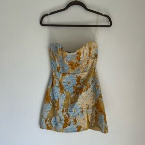 BRAILEY MINI DRESS - STRAPLESS DRESS IN BLUE JACQUARD